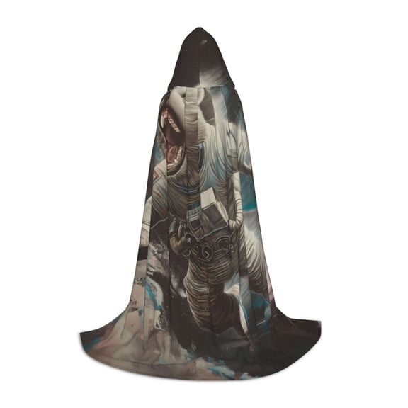 Honeii Astronaut Polar Bear Roar Print Poncho Cape, Cloak Coat, Snuggly Hooded Wearable Blanket, Hooded Cape For Teenagers,Halloween Costumes-Large