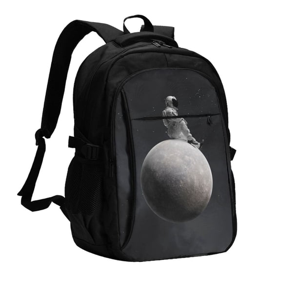Honeii Astronaut Sitting On Mercury Planet for Travel Laptop Backpack, Business Laptops Backpack with USB Charging Port, College High School Computer Bag for Men Women