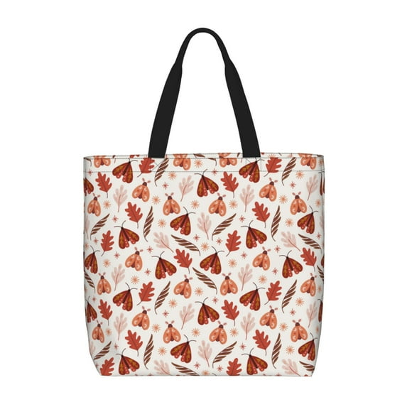 Honeii Autumn Brown Butterfly Print Tote Bag, Reusable Grocery Shopping Bag,Shoulder Bag with Inner Pocket