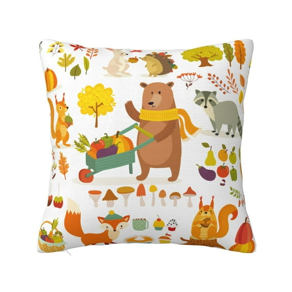 Honeii Autumn Forest Animals Print Throw Pillow, Square Decorative Pillow Forms Soft Fluffy Plump Pillow Decorative Pillow Inserts,Couch Pillows-16"x16"