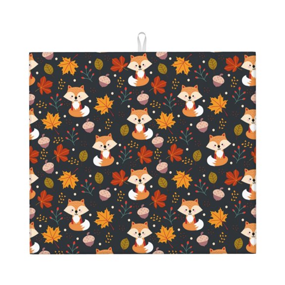 Honeii Autumn Fox for Dish Drying Mat for Kitchen Counter, Non-slip Rubber Backed, Hide Stain Kitchen Super Absorbent Draining Mat, Dish Rack Pad