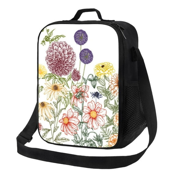 Honeii Autumn Garden Print Insulated Lunch Bag, Reusable Lunch Box for Adult, Leakproof Cooler Bag for Work Office Travel Picnic