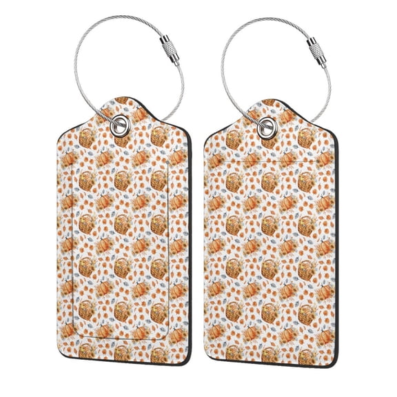 Honeii Autumn Harvest Baskets Print Leather Luggage Tag for Suitcases,ID Tags,Bag Tags for Luggage,Functional Travel Tag-1
