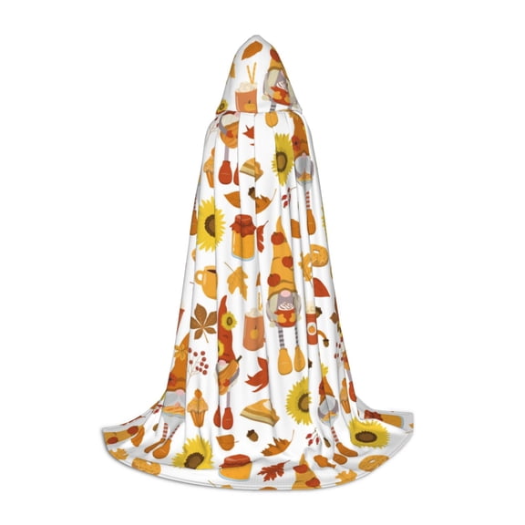 Honeii Autumn Harvest Gnomes Print Poncho Cape, Cloak Coat, Snuggly Hooded Wearable Blanket, Hooded Cape For Teenagers,Halloween Costumes-Medium