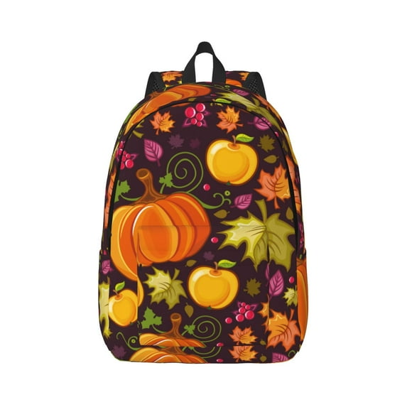 Honeii Autumn Harvest Pumpkin Joy Print Canvas College Laptop Backpack, Durable Rucksack Travel Notebook Bag School Backpack Book Bag for Men Women-Small