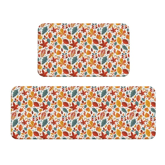 Honeii Autumn Leaves Print Kitchen Mat [2 PCS] for Floor, Waterproof Non-Slip Rugs, Kitchen Decor,Standing Mat for Floor,Office, Sink, Laundry