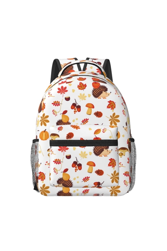 Autumn Maple Leaf with Hedgehog Print Backpack for School,15.6 inch Laptop Back Pack for High School and College Students, Waterproof Computer Bookbag-One Size
