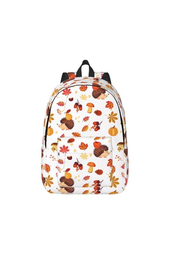 Autumn Maple Leaf with Hedgehog Print Canvas College Laptop Backpack, Durable Rucksack Travel Notebook Bag School Backpack Book Bag for Men Women-Small