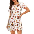 thumbnail image 1 of Honeii Autumn Maple Leaf with Hedgehog Print Women's Loose Short Sleeve Nightgown, Soft Cotton Sleepwear, Comfy Loose Fit Pajama Dress for Sleep and Lounge, 1 of 6