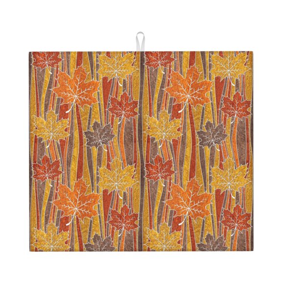Honeii Autumn Maple Leaf Stripes for Dish Drying Mat for Kitchen Counter, Non-slip Rubber Backed, Hide Stain Kitchen Super Absorbent Draining Mat, Dish Rack Pad