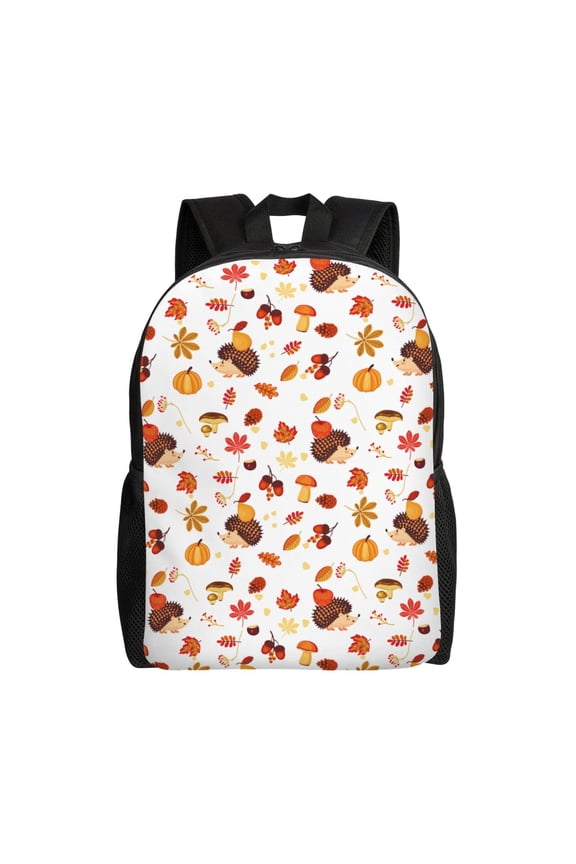 Autumn Maple Leaf with Hedgehog Print Laptop Backpack for Work, College, Travel, Daily Backpacks for Men Women, Sport Rucksack,Computer Bag