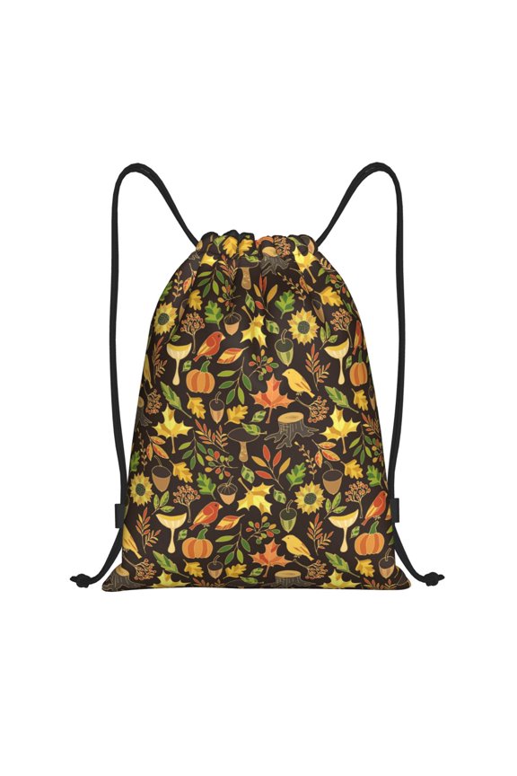 Autumn Plants Maple Tree Vintage Print Drawstring Backpack,Drawstring Bags String Backpack Gym Cinch Sack Backpack Sport Bag Draw-Medium