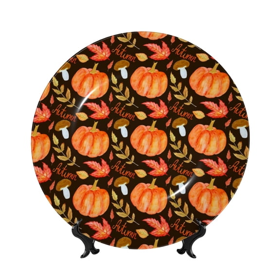 Honeii Autumn Pumpkin Print Elegant Bone China Decorative Plate, Porcelain Plate,Art Crafts,Ceramic Ornaments for Home Office Wall Decor-6in