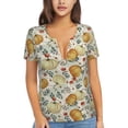thumbnail image 1 of Honeii Autumn Pumpkins Leaves Print Women's V-Neck T-Shirt,Short Sleeve V Neck Tees Tops for Women , Perfect for Work, Travel, and Everyday Wear, 1 of 7