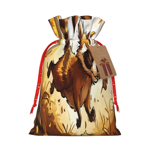 Honeii Autumn Raccoon In Forest Print Small Burlap Bags,Christmas Drawstring Treat Bags Gift Bags Reusable Candy Goodie Wrapping Bags for Holiday Party Favors Supplies -Small