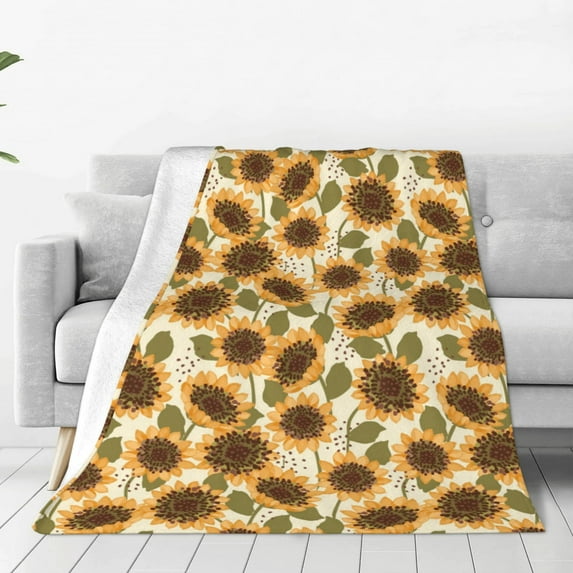 Honeii Autumn Sunflowers Print Fleece Blanket - Throw Blanket for Bed, Sofa, Couch, Camping, and Travel , Microplush Ultra Soft Warm Blanket-50"x40"