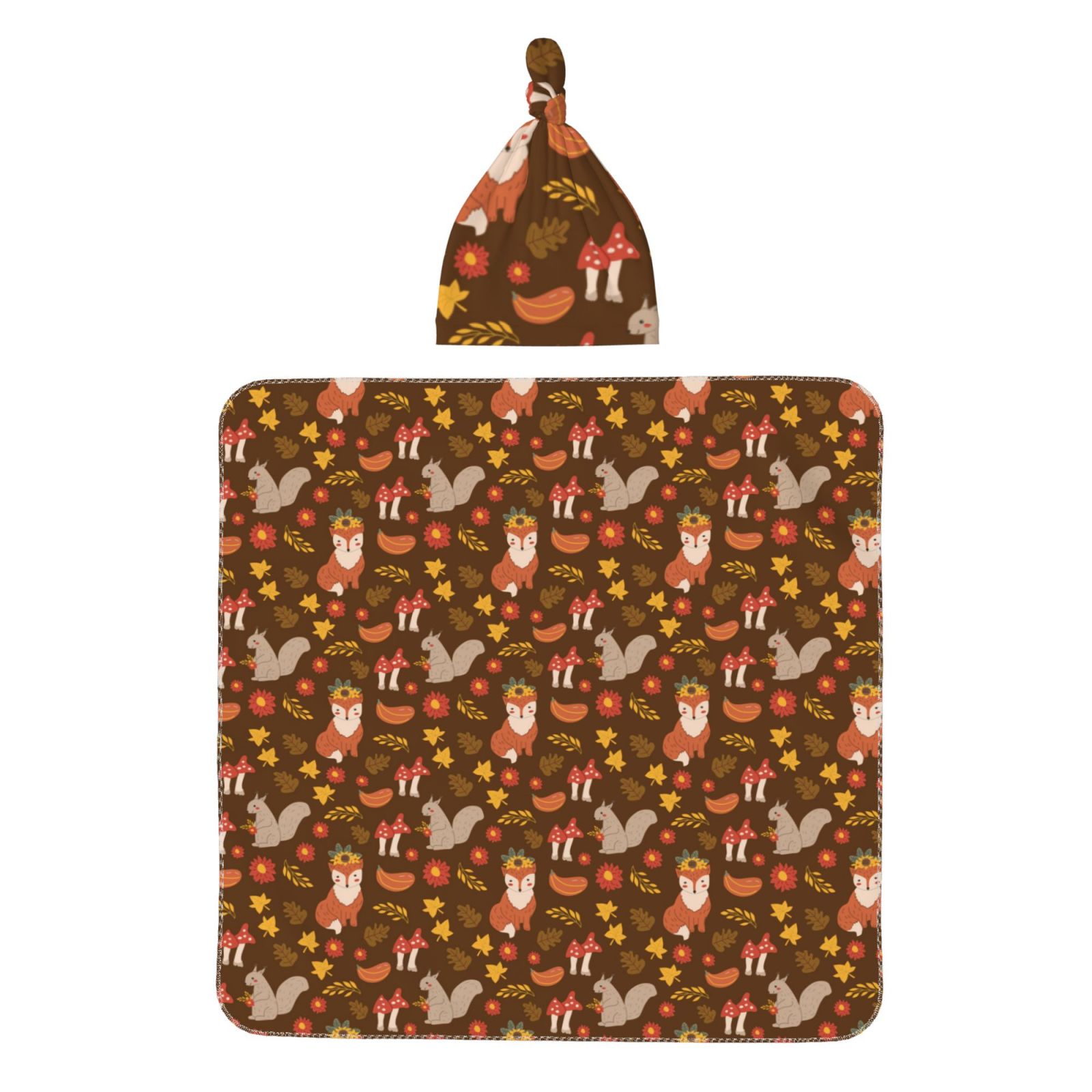 Honeii Autumn Thanksgiving Print Swaddle Blanket and Hat Set Newborn
