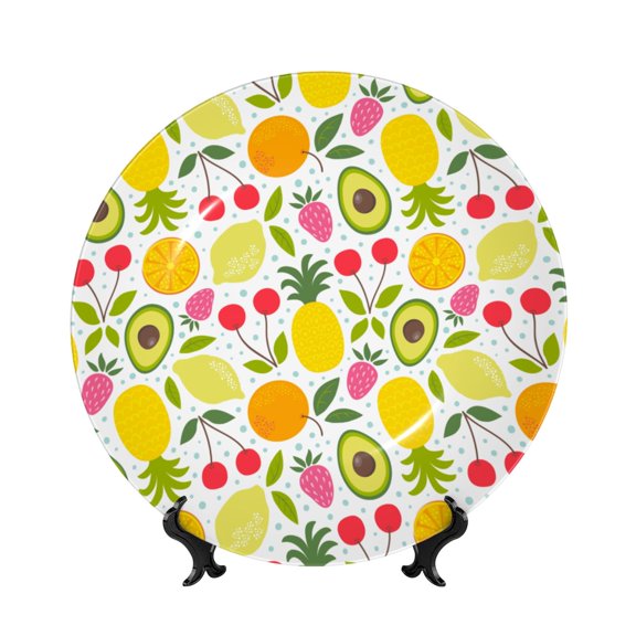 Honeii Avocado And Pineapple Print Elegant Bone China Decorative Plate, Porcelain Plate,Art Crafts,Ceramic Ornaments for Home Office Wall Decor-10in
