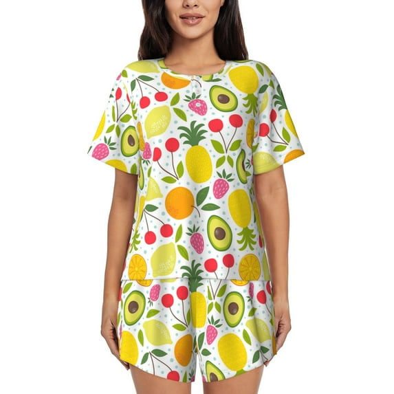 Honeii Avocado And Pineapple for Women's Summer Pajama Set featuring Soft Short Sleeve Shirt & Matching Bottoms with Convenient Pockets for Relaxed Home Wear-3X-Large