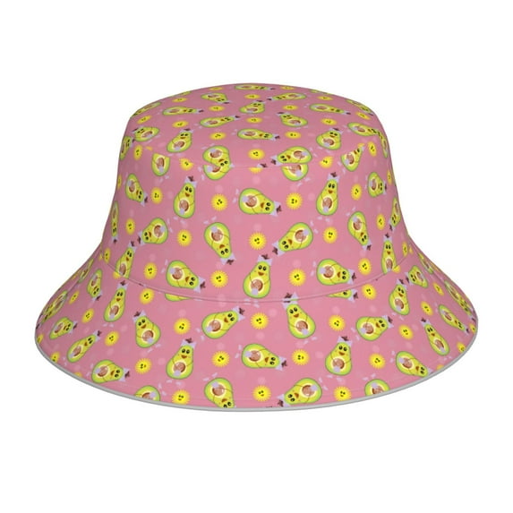 Honeii Avocado And Sun for Unisex Bucket Hat Waterproof Rain Hat Reversible Shiny Rave Bucket Hat for Concert Festival Boonie Cap