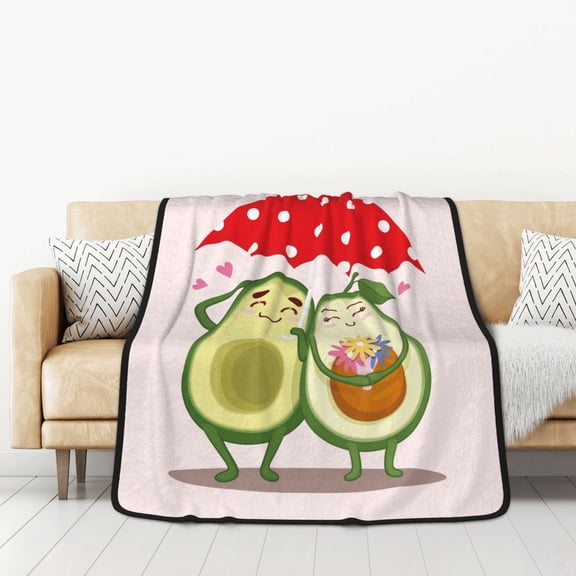 Honeii Avocado Lovers Wearing Umbrella for Throw Blanket for Couch - Thick Blanket, Soft Fuzzy Plush Throw Blanket for All Seasons, Double Sided Blanket,50x60 In