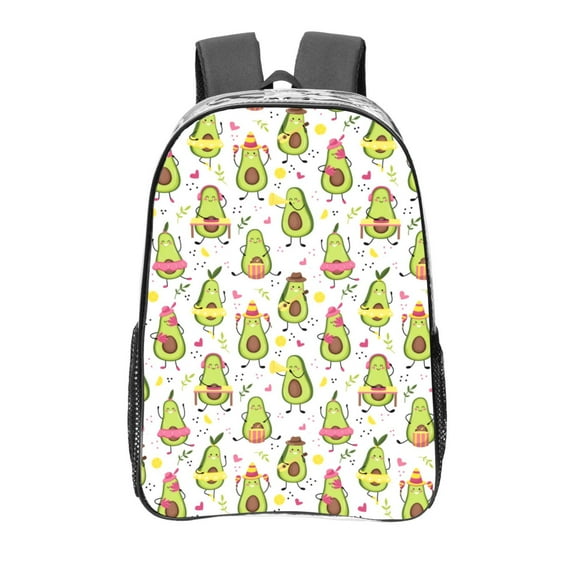Honeii Avocado Playing Music Print Clear Backpack Heavy Duty Transparent Bag 17" See Through BookBag for Women Men Adults Work Festival Sports Travel