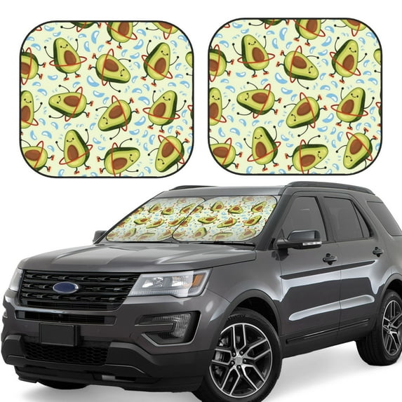 Honeii Avocado Doing Sport Print Foldable Car Sun Shade for Windshield, 2-Piece UV Protection Shade, Protects Car Interior, Ideal for Cars, Trucks, SUVs-Small