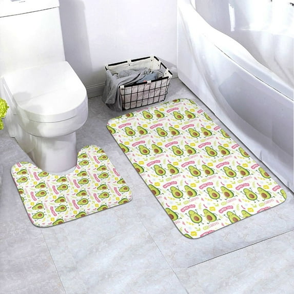 Honeii Avocado Work Out Pattern Bathroom Anti-Skid Pad Bathroom Mat Vintage Seamless Pattern Not-Slip Toilet Rug Set