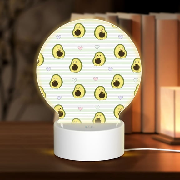 Honeii Avocado of a Hear Print Acrylic LED Night Lamp,Round Touch-Control Night Light with 3 Lighting Modes,for Bedrooms, Living Rooms, and Gifting