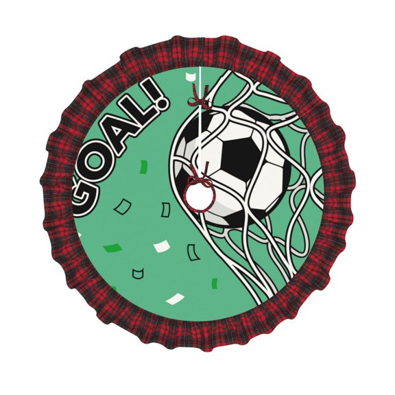 Honeii BALL INSIDE THE NET GOAL Pattern Christmas Tree Skirt, Christmas Ribbon Holly Winter Holiday Tree Mat Decoration-30"