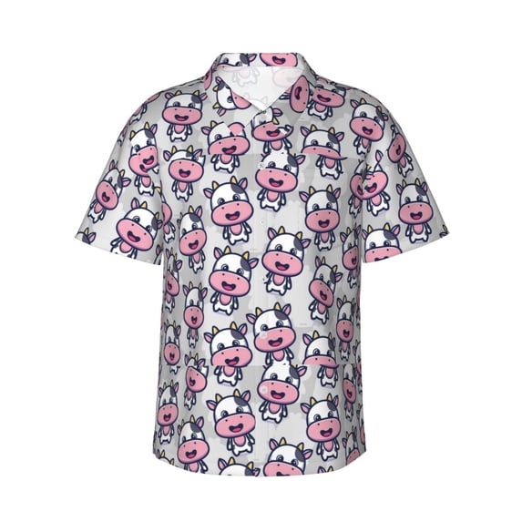 Honeii Baby Cow Print Men’s Hawaiian Shirt,Classic Button-Down Short Sleeve Shirt, for Beach, Vacation, and Outdoor Activities,Small