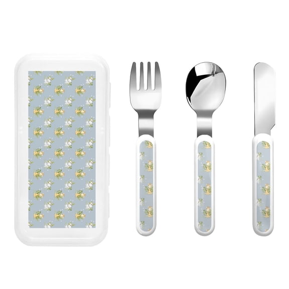 Honeii Baby Elephant Giraffe Print Children's Knife, Fork And Spoon Set,Reusable Utensils Set with Case,Travel Cutlery Set,for Kids Adults Camping
