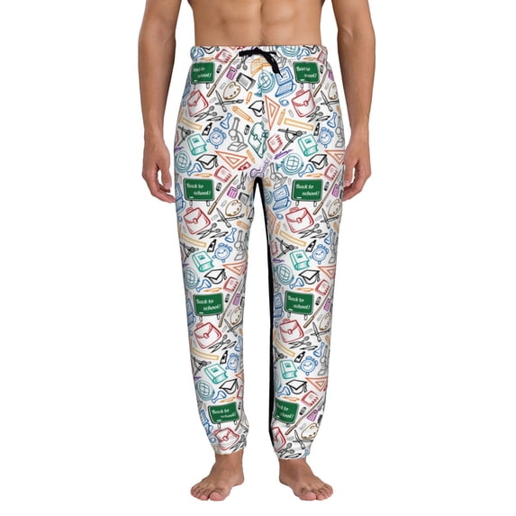 Honeii Back To School Print Mens Jogger Sweatpants, Men's Lounge Pants with Pockets-Medium