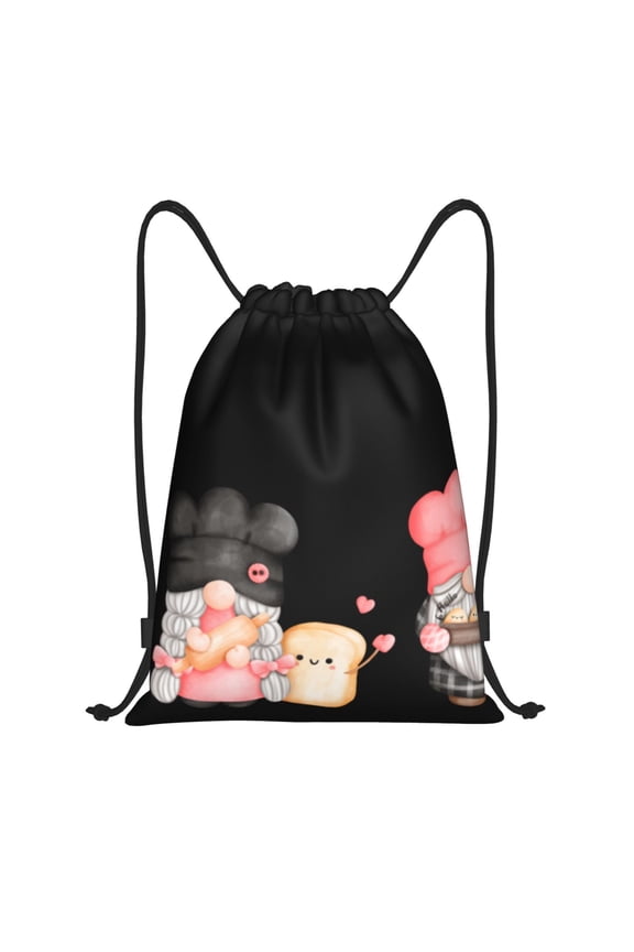 Baker Gnome Print Drawstring Backpack,Drawstring Bags String Backpack Gym Cinch Sack Backpack Sport Bag Draw-Small