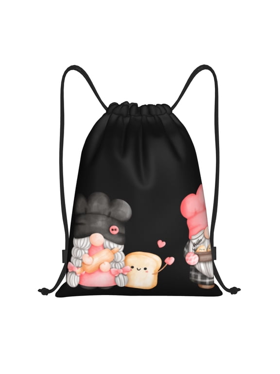 Baker Gnome Print Drawstring Backpack,Drawstring Bags String Backpack Gym Cinch Sack Backpack Sport Bag Draw-Small