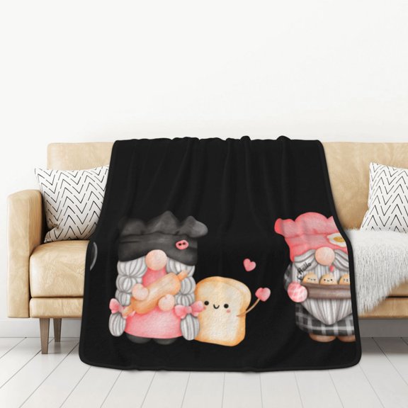 Honeii Baker Gnome for Throw Blanket for Couch - Thick Blanket, Soft Fuzzy Plush Throw Blanket for All Seasons, Double Sided Blanket,50x60 In