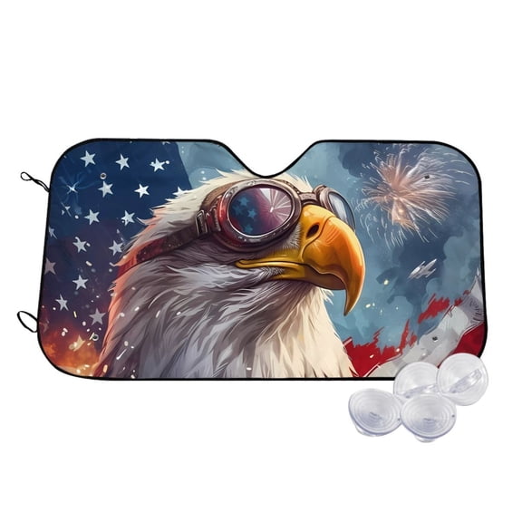 Honeii Bald Eagle Pilot Print Car Sunshade for Windshield,Car Cover Sunshade Protector,Foldable Front Window Sun Visor,Fits Cars, SUVs, Trucks