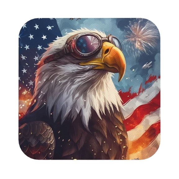 Honeii Bald Eagle Pilot Print Leather Coaster Set of 6, Ideal for Safeguarding Your Furniture from Drinks Spills and Effortless Cleanup,Square