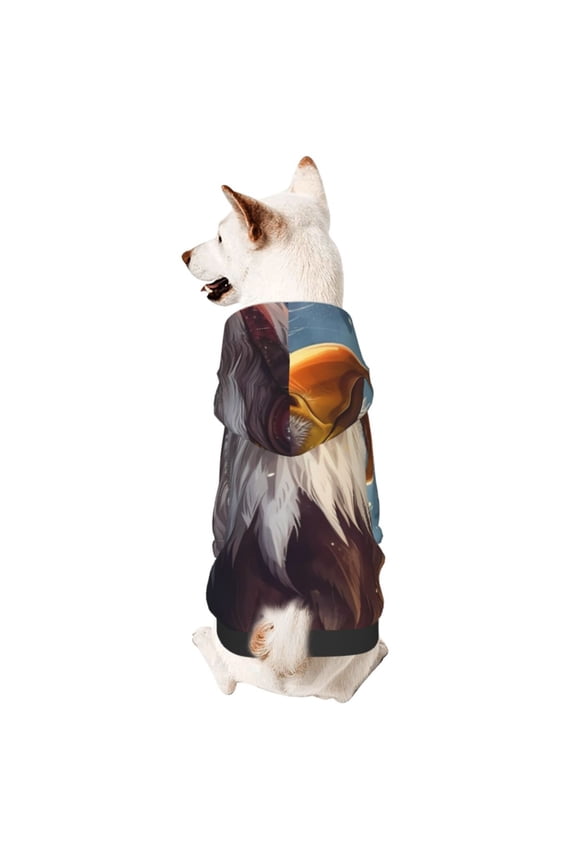 Bald Eagle Pilot Print Small Dog Hoodies Pet Hooded Sweatshirts Fall Winter Puppy Cat Sweaters Warm Clothes for Small Dogs Outfits Costume-Medium