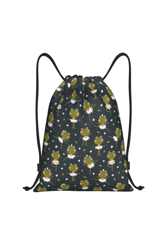 Ballerina Frogs Print Drawstring Backpack,Drawstring Bags String Backpack Gym Cinch Sack Backpack Sport Bag Draw-Medium