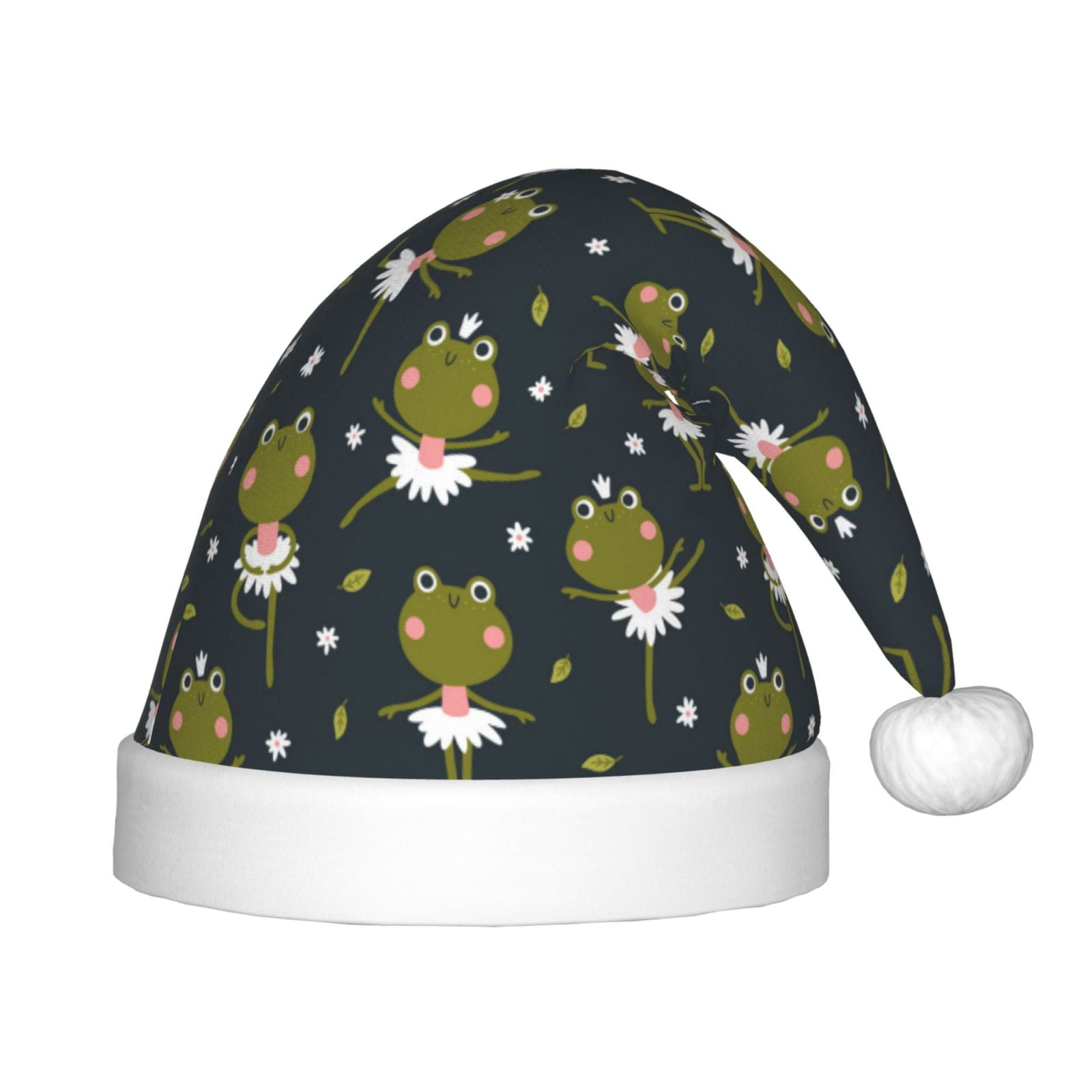 Honeii Ballerina Frogs Print Hat Santa Claus Hat For Xmas Party, Christmas Caps For Boys Girls Child,Christmas Beanie