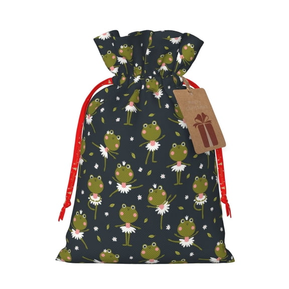 Honeii Ballerina Frogs Print Small Burlap Bags,Christmas Drawstring Treat Bags Gift Bags Reusable Candy Goodie Wrapping Bags for Holiday Party Favors Supplies -Small