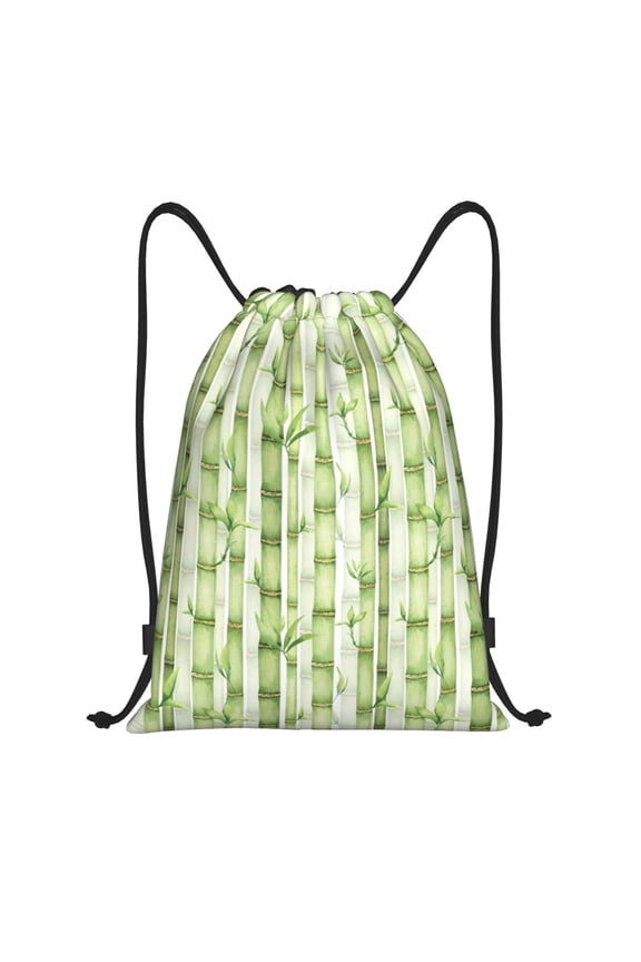Bamboo Stems And Leaves Print Drawstring Backpack,Drawstring Bags String Backpack Gym Cinch Sack Backpack Sport Bag Draw-Small