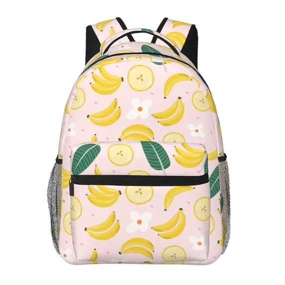 Honeii Banana With Leaves Print Backpack for Both Men and Women, Basic Bookbag for College, Work, or Travel,Rucksack Computer Bag-One Size