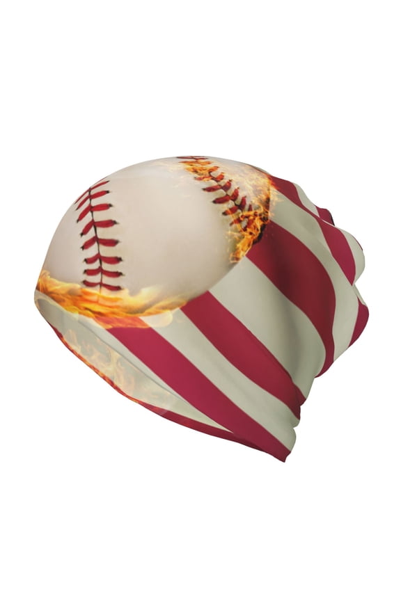 Baseball Ball With Flag Print Winter Beanie Daily Hat - Thermal Polar Fleece Ski Running Hat Skull Cap for Men and Women,Beanie