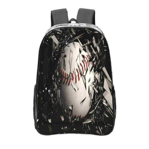 Honeii Baseball Breaking Glass Print Clear Backpack Heavy Duty Transparent Bag 17" See Through BookBag for Women Men Adults Work Festival Sports Travel