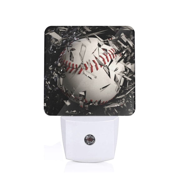 Honeii Baseball Breaking Glass Print LED Night Light with Light Sensor, Night Lights Plug Into Wall,Ideal for Bedrooms and Hallways-US