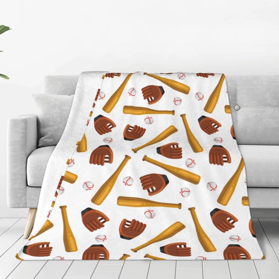 Honeii Baseball Sport Print Fleece Blanket - Throw Blanket for Bed, Sofa, Couch, Camping, and Travel , Microplush Ultra Soft Warm Blanket-80"x60"
