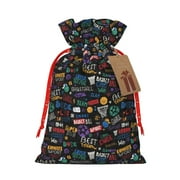 Honeii Basketball Print Small Burlap Bags,Christmas Drawstring Treat Bags Gift Bags Reusable Candy Goodie Wrapping Bags for Holiday Party Favors Supplies -Small
