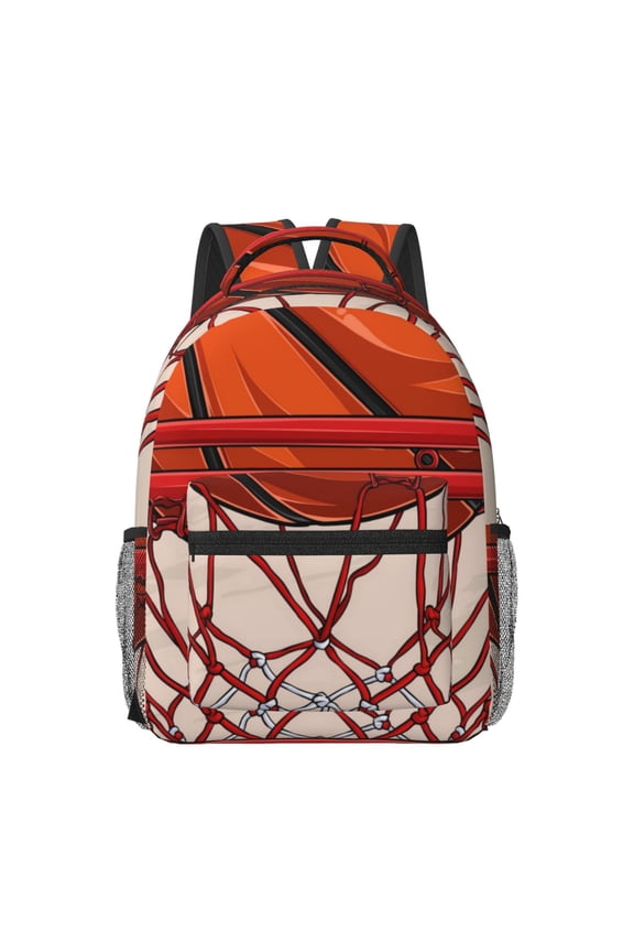 Basketball Shot Print Backpack for School,15.6 inch Laptop Back Pack for High School and College Students, Waterproof Computer Bookbag-One Size
